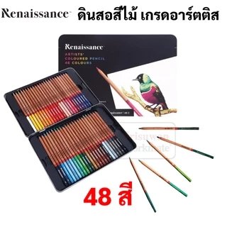 Renaissance กล่องเหล็ก ดินสอสีไม้ เกรดอาร์ตติส รุ่น 12 / 24 / 36 / 48 สี ดินสอสี เรนาซองซ์ Artists Colour Pencil สีไม้