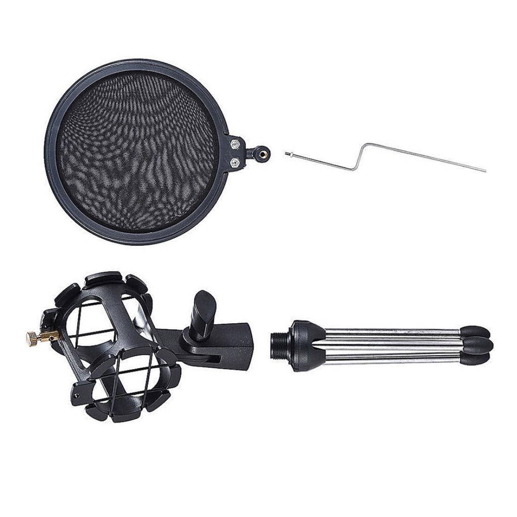 ขาตั้งไมค์โครโฟน ขาตั้งไมคตั้งโต๊ะ ขาตั้งไมค์ไลฟ์สด แบบมีที่กันลม Desktop Microphone Stand Wind Screen Pop Filter Holder