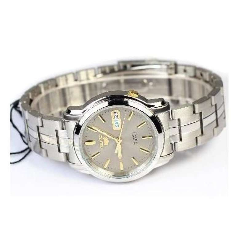นาฬิกา SEIKO 5 Automatic รุ่น SNKK67K1 นาฬิกาข้อมือผู้ชาย สายสแตนเลส หน้าปัดสีเงิน เข็มสีทอง