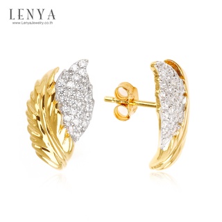 Lenya Jewelry ต่างหูเงินแท้ 925 พิเศษด้วย 2 เทคนิคการชุบคือโรเดียมและทองคำ ดีไซน์เป็นรูปปีกนก ประดับด้วยเพชร CZ แวววาว