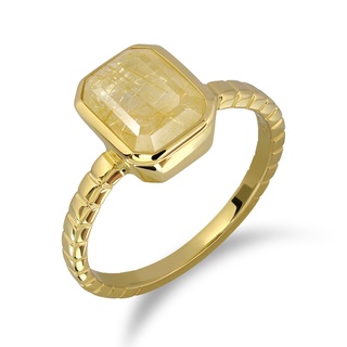 Mizuchol - แหวนเงินแท้ชุบทองคำแท้ ประดับหินไหมทองแท้ Golden Champagne Ring