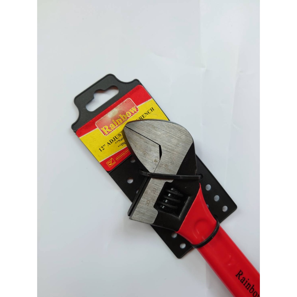 RAINBOW ประแจเลื่อน ชุบแข็ง ด้ามหุ้มไวนิลแดง ขนาด 12 นิ้ว รุ่น 8075 - สีดำ ( Adjustable Wrench ) กุญ