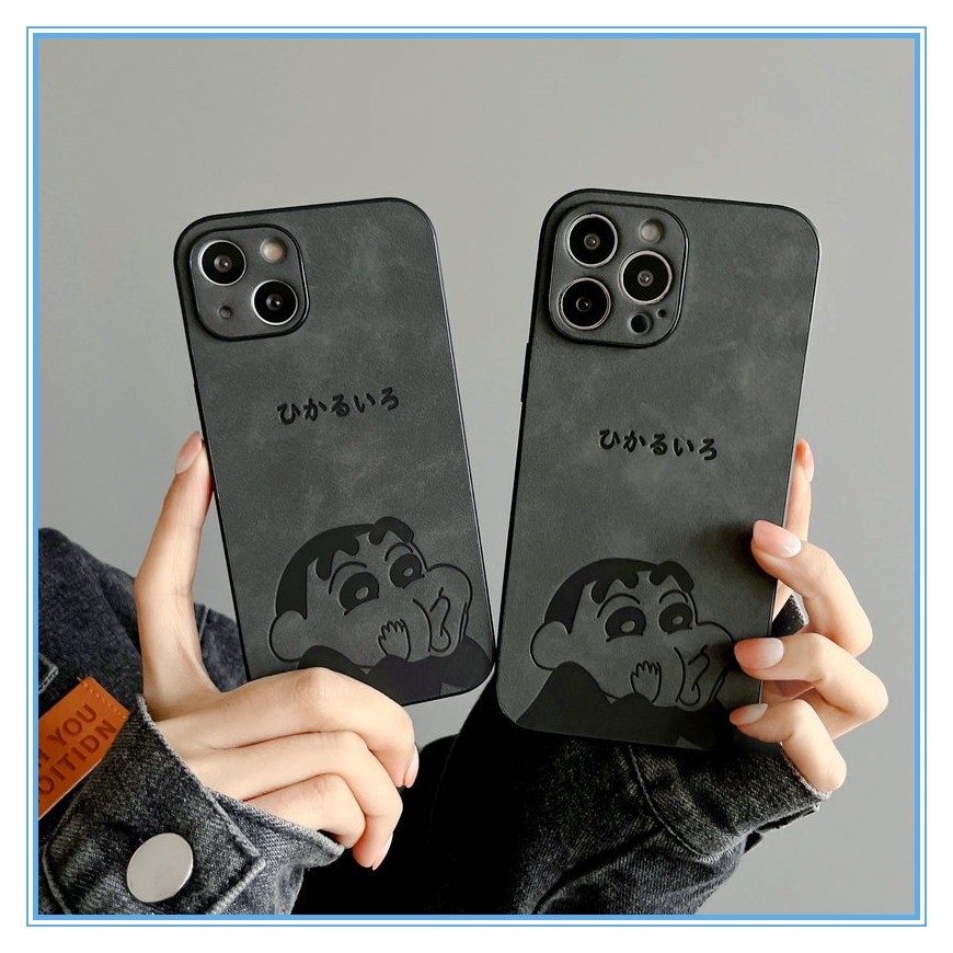 เคสไอโฟน13 11 8พลัส ตลก สีดำเครยอนชินจัง น่ารักขอบตรง เครื่องหนัง เคส สำหรับ เคสi12 11 promax Xr Xs X 7 8 plus เคสไอโฟน7พลัส case นิ่ม กันกระแท