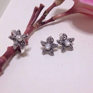 Star fish ring แหวนปลาดาว​หอยมุกขาว​ ประดับ​สวา​รอ​ฟ​กี้​แมคคา​ไซต์​ ตัวเรือน​เงิน​ 925