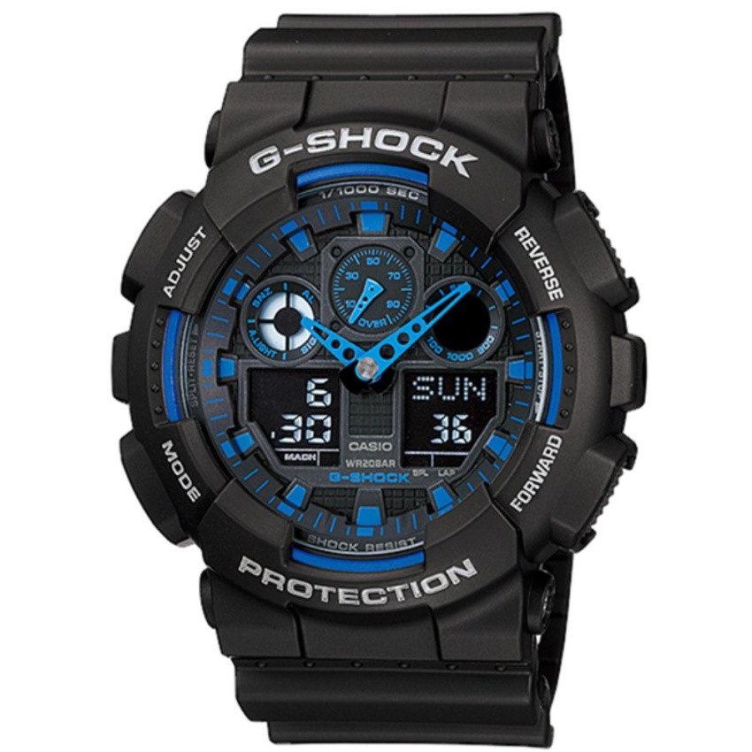 Casio G-Shock นาฬิกาข้อมือผู้ชาย สายเรซิ่น รุ่น GA-100,GA-100-1A2,GA-100-1A2DR - สีดำ