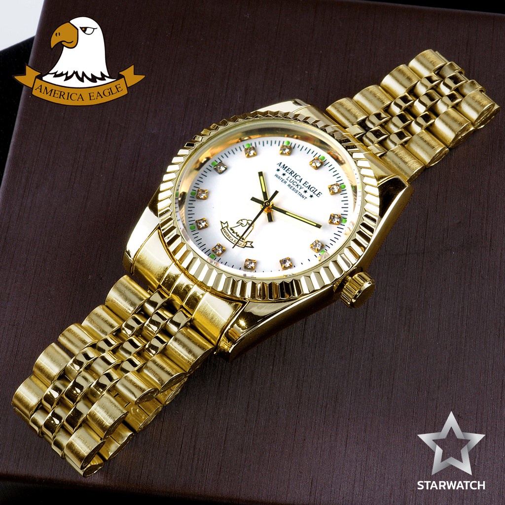 ❣♤☢AMERICA EAGLE นาฬิกาข้อมือสุภาพบุรุษ สายสแตนเลส รุ่น AE001G - GOLD/WHITE