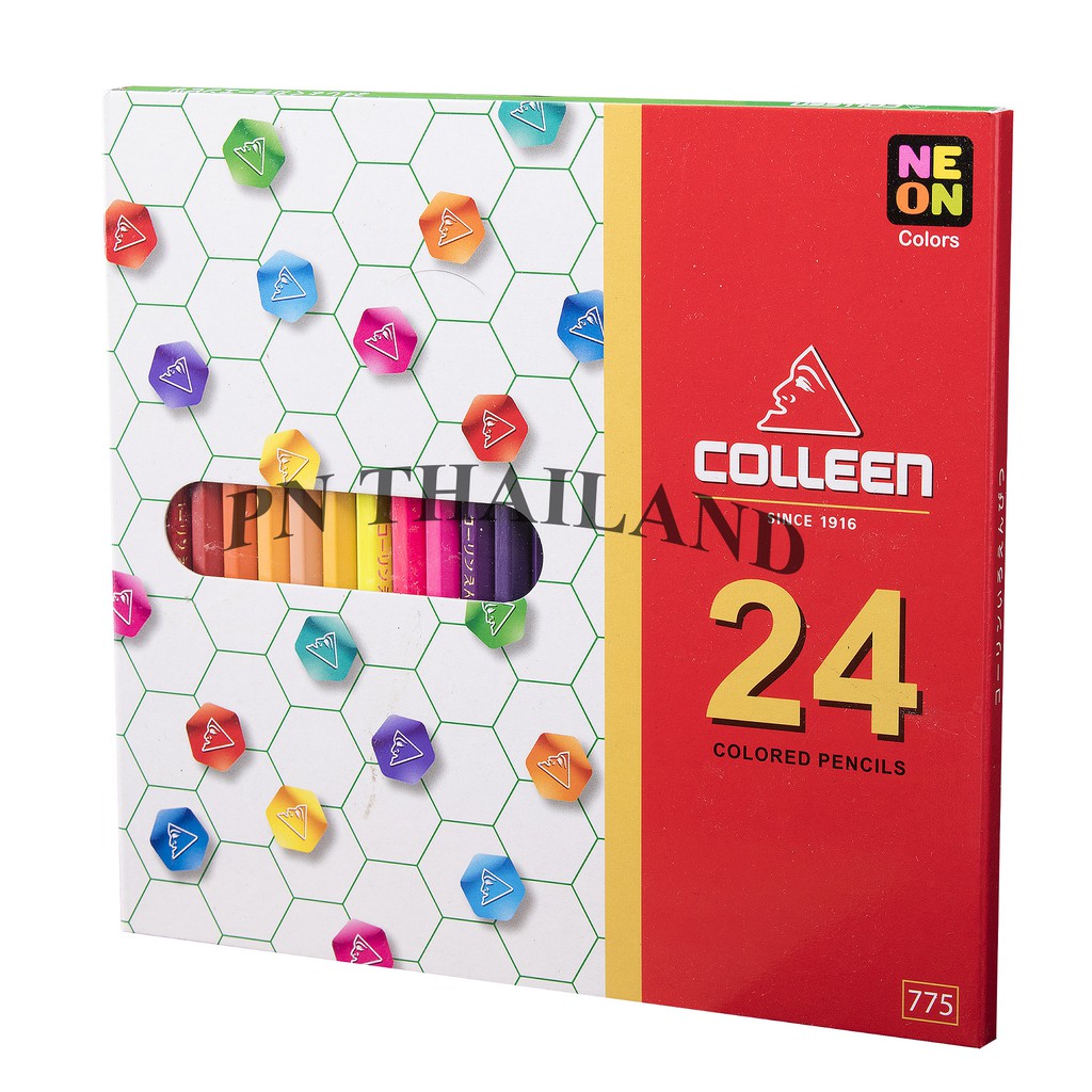Colleen ดินสอสีไม้ คลอรีน 1 หัว 24 สี  รุ่น775 สีธรรมดา+นีออน(สะท้อนแสง)