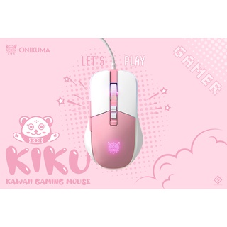 เมาส์เกมมิ่ง Onikuma KIKU ไฟ RGB สีชมพูขาวน่ารักๆ