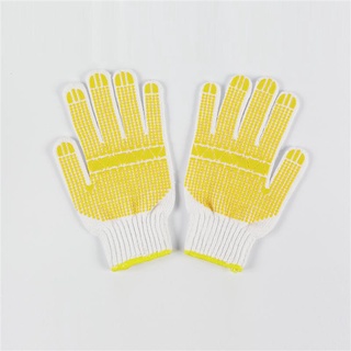 ถุงมือถัก พิมพ์ PVC สีเหลือง Kato  ถุงมือยาง Knit Gloves Printed PVC Yellow Kato