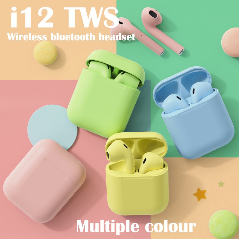 น่ารัก 9 สี TWS i12 หูฟังไร้สายบลูทูธหูฟัง Inpods ชุดหูฟังหูฟังไฮไฟกีฬาหูฟังสีสันสดใสสําหรับโทรศัพท์ทั้งหมด