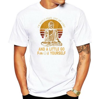 เสื้อยืด พิมพ์ลาย Budha Im Mostly Peace Love and Light A Little Go Fk สีดํา สไตล์วินเทจS-5XL