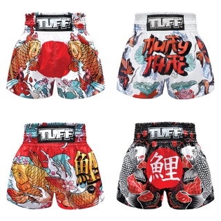 กางเกงซ้อมมวยกางเกงมวย กางเกงมวยไทย กางเกงกีฬา TUFF Muay Thai Boxing Shorts White Japanese Koi Fish