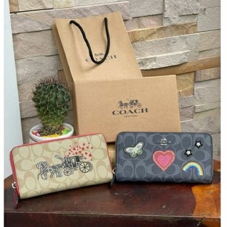 💕COACH  ACCORDION ZIP WALLET IN SIGNATURE CANVAS กระเป๋าสตางค์ผู้หญิงใบยาว