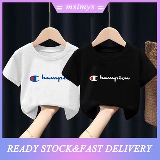 [S-5XL]Champion 2-12Y เสื้อผ้าเด็กแฟชั่น เสื้อผ้าเด็กทารก เด็กผู้หญิง แขนสั้น เสื้อยืด เสื้อแฟชั่น พิมพ์ลาย