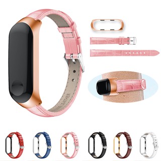 Xiaomi Mi Band 3/Mi Band 4 Leather Strap Watch Band with Metal Case Cover For Xiaomi Mi Band 3 4 Wristband