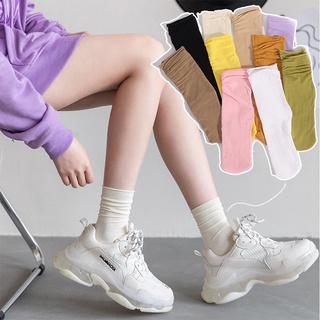 1 Pair Unisex Fashion Japanese INS Style Ruffled Comfortable Breathable Soft Thin Middle Tube Plain Pile Of Socks