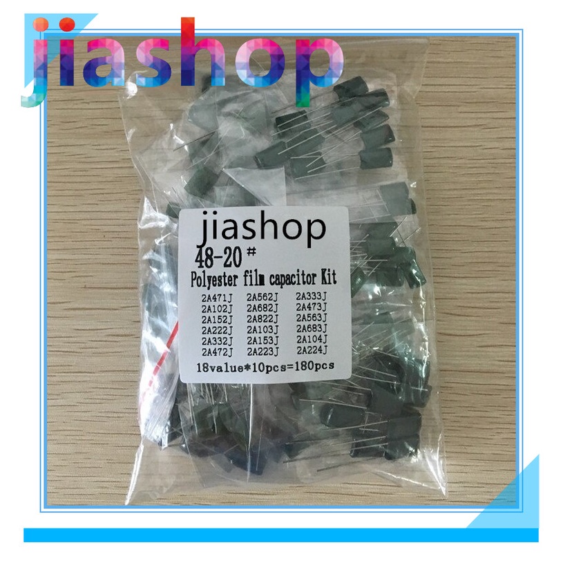 Mylar Film Capacitor โพลีเอสเตอร์ฟิล์มตัวเก็บประจุคละชุด 180 ชิ้น 18 ค่า 2A104J 2A332J 2A472J 2A103J