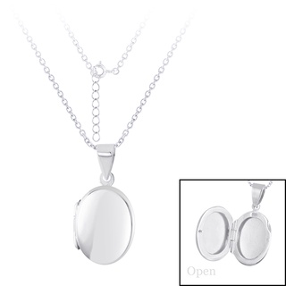 SILVER THAI  Oval locket necklace silver chain สร้อยคอล็อกเกตวงรี โซ่เงิน