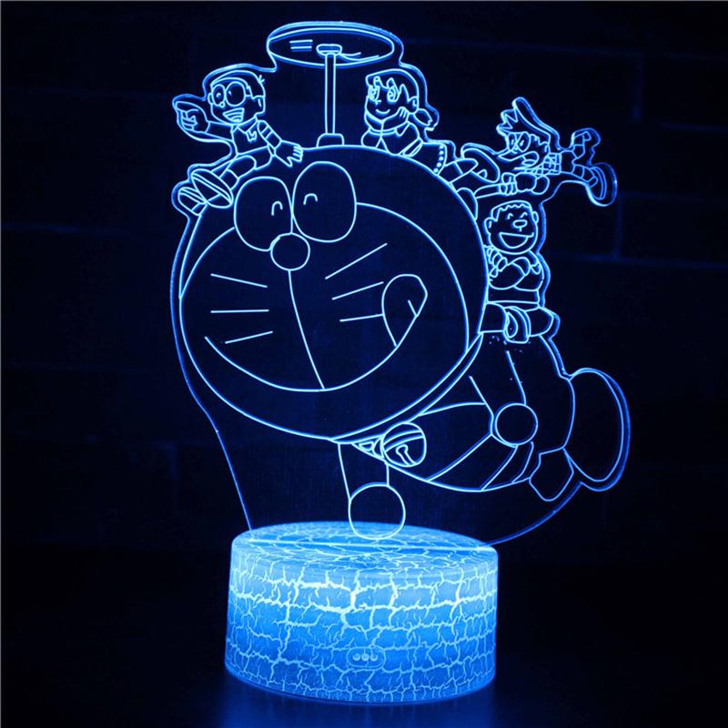 โคมไฟ LED แสงไนท์ไลท์ รูปการ์ตูนโดเรม่อน 3D ควบคุมรีโมต เปลี่ยนสีได้ 16 สี พลังงาน USB แบตเตอรี่ สำหรับตกแต่งห้อง ของขวัญวันเกิดสำหรับเด็ก