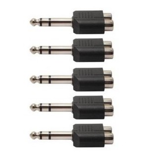 Di shop 5pcs 6.35mm 1/4" Stereo Plug to 2 RCA Female Jacks Splitter Audio Converter