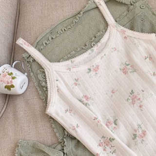 Sweet Floral Cami Top สายเดี่ยว ลายดอกไม้ วินเทจ น่ารัก มุ้งมิ้ง เสื้อสายเดี่ยว หน้าร้อน KF001