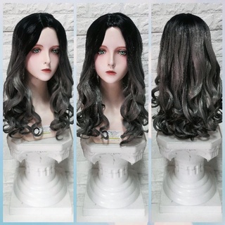 wig gray lon 50cm วิกผมลอนสีเทาแสกกลาง(พร้อมส่ง)​