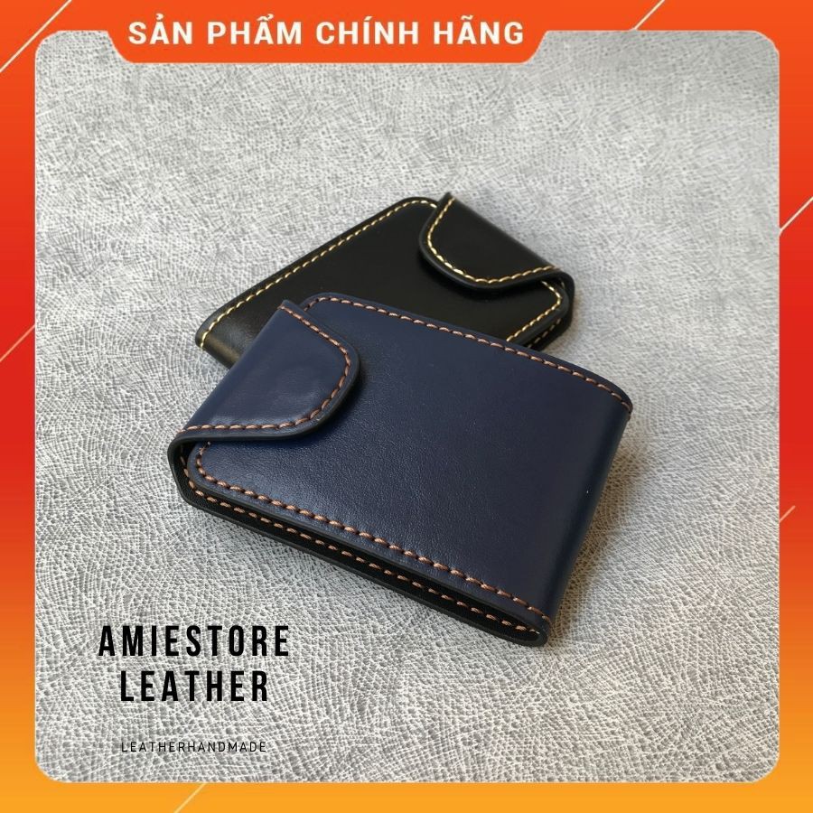 Genuine Leather Lotus Wallet - Navy Blue Nappa Leather - Cowhide Wallet