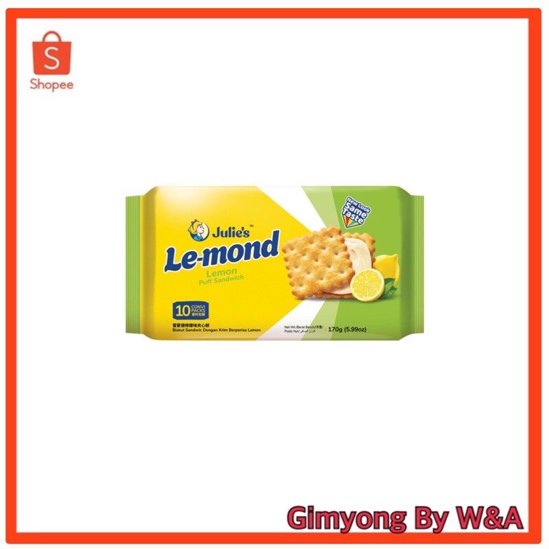 Julie’s Le-mond  Flavoured Cream Puff sandwich **ปรับห่อใหม่** ขนมปัง แครกเกอร์ ไส้ครีมมะนาว