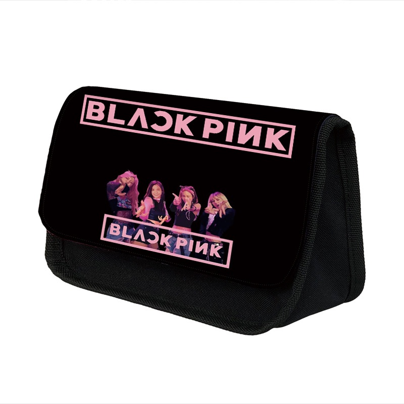 Cool Blackpink กระเป๋าดินสอ โพลีเอสเตอร์ สองชั้น ทรงสามเหลี่ยม ความจุขนาดใหญ่ สไตล์เกาหลี ใหม่