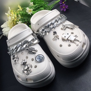 สายโซ่โลหะ สีเงิน เครื่องประดับแฟชั่น สําหรับ Croc jibz Charm Button Shoes Charm-Croc jibz DIY