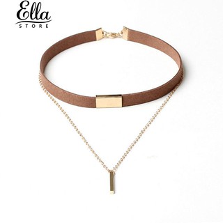 Retro พังค์ผู้หญิง Faux Suede Choker เงาบาร์จี้สั้นสร้อยคอ