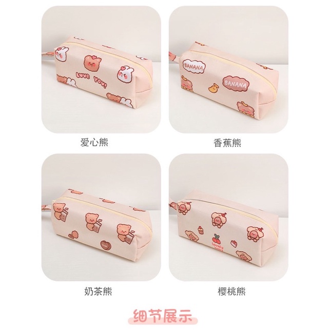 พร้อมส่งค่า กระเป๋าดินสอ กระเป๋าเครื่องสำอางค์ ลายหมี ผ้าแคนวาส ใส่ของได้เยอะ - รูปที่ 5