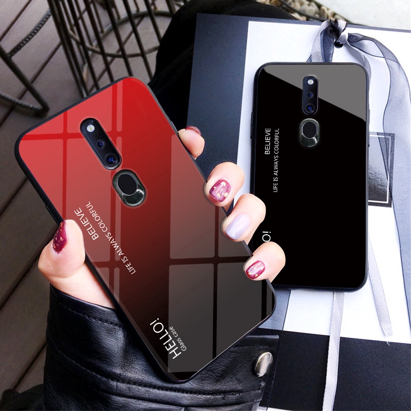 Oppo F11 Pro Realme C2 Reno Z Reno 10X Realme X K3 A1K Luxury Ultra-Thin Gradient Tempered Glass Back Cover Phone Case เคสโทรศัพท์แบบบางพิเศษกระจกนิรภัยไล่โทนสีสําหรับ