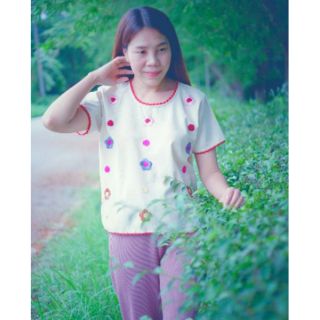 🌺เสื้อผ้าฝ้ายปักมือ ปักลายดอก🌺ถักโครเช🌺