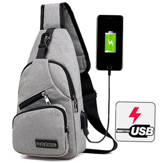 กระเป๋าสะพายไหล่ผู้ชาย Messenger ถุงผ้าใบกระเป๋าหน้าอกชาร์จ USB