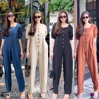 ⚡️🍭ชุดเที่ยว Square Neck Jumpsuit จั้มสูทขายาวคอเหลี่ยมแต่งกระดุม งานทรงโอเว่อไซส์ ทรงดีย์มากแม่