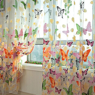 ✨💙ม่านประตูหน้าต่างตกแต่ง- Romantic Butterfly Transparent Curtains Tulle 1x2m for Casement And Door