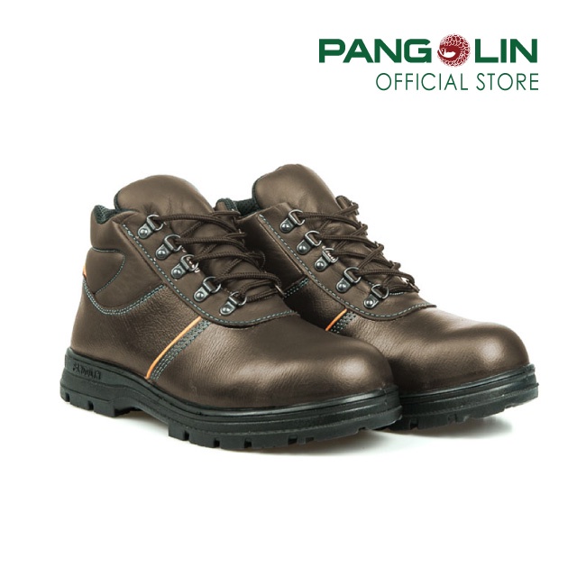 Pangolin(แพงโกลิน) รองเท้านิรภัย/รองเท้าเซฟตี้ พื้นพียู(PU) เสริมแผ่นแสตนเลส แบบหุ้มข้อ รุ่น0203U สีน้ำตาล