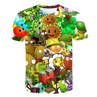 Plants Vs. Zombies Vs. เสื้อยืดลําลองสําหรับเด็กผู้ชายผู้หญิงแขนสั้นคอกลมพิมพ์ลายการ์ตูน Zombies Vs. New 2021