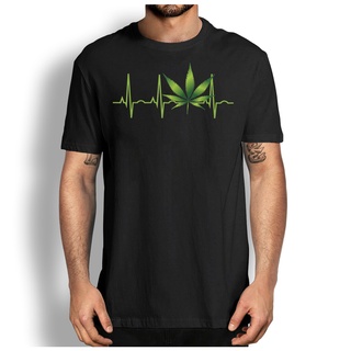 คอตต้อนคอกลมเสื้อยืดพิมพ์ลาย Marijuana Weed Leaf Heartbeat แฟชั่นสตรี เสื้อยืดคอกลมแขนสั้นผ้าฝ้ายฤดูร้อนสําหรับผู้ชายS-5