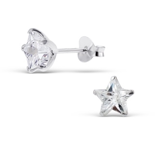 SILVE THAI 925 Sterling Silver High Quality Clear Star CZ Stud Earringsเครื่องประดับต่างหูรูปดาวสีขาว