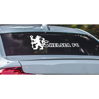 สติ๊กเกอร์ ตัดไดคัท สำหรับ แต่งรถ กระจกหลัง ทีม ฟุตบอล เชลซี 60x23 ซม. PVC Car Decal Chelsea FC ใหญ่ die-cut 60x23cm.