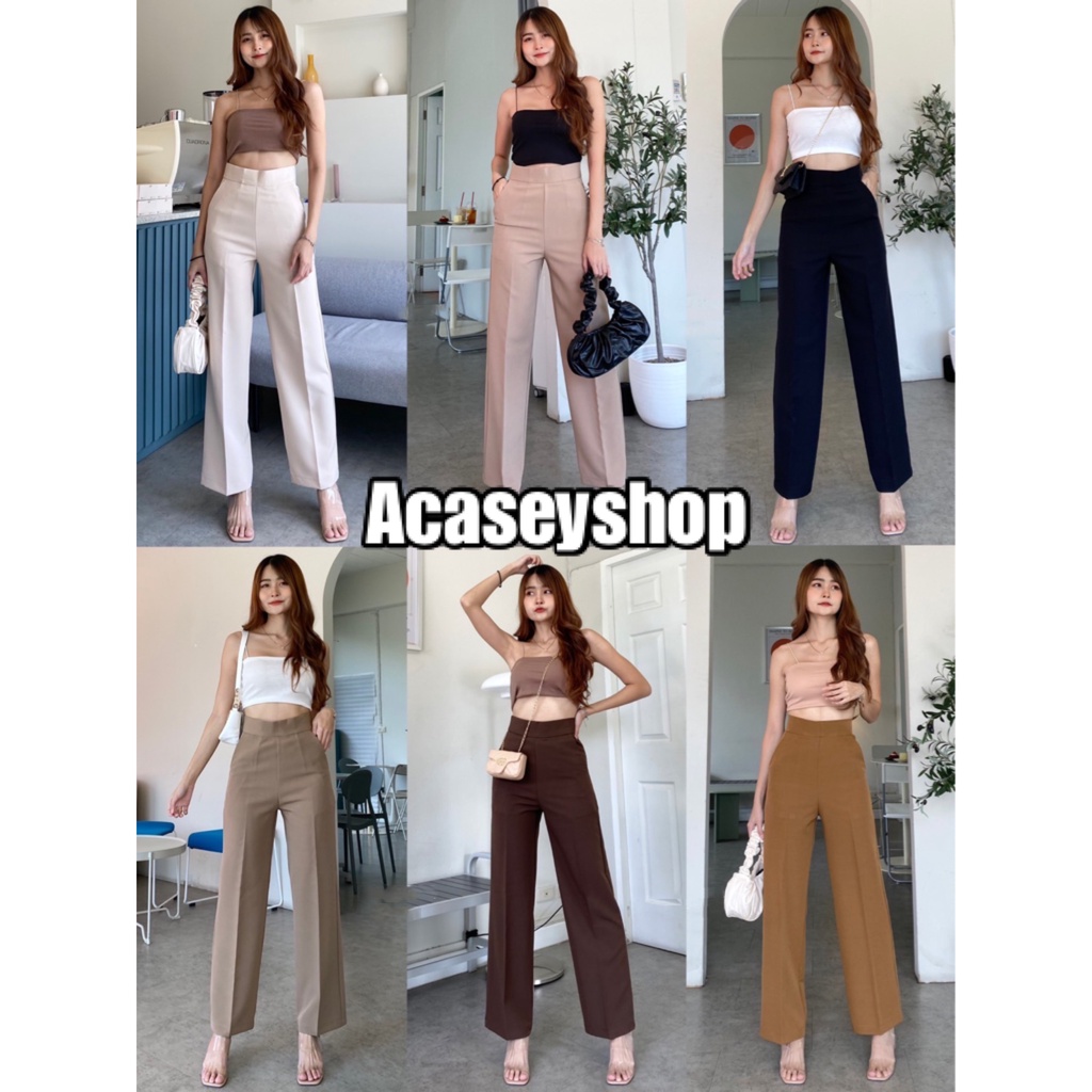 Acasey กางเกงขายาวผู้หญิง ขากระบอกกลาง ซิปหลัง ไซส์ S – XL