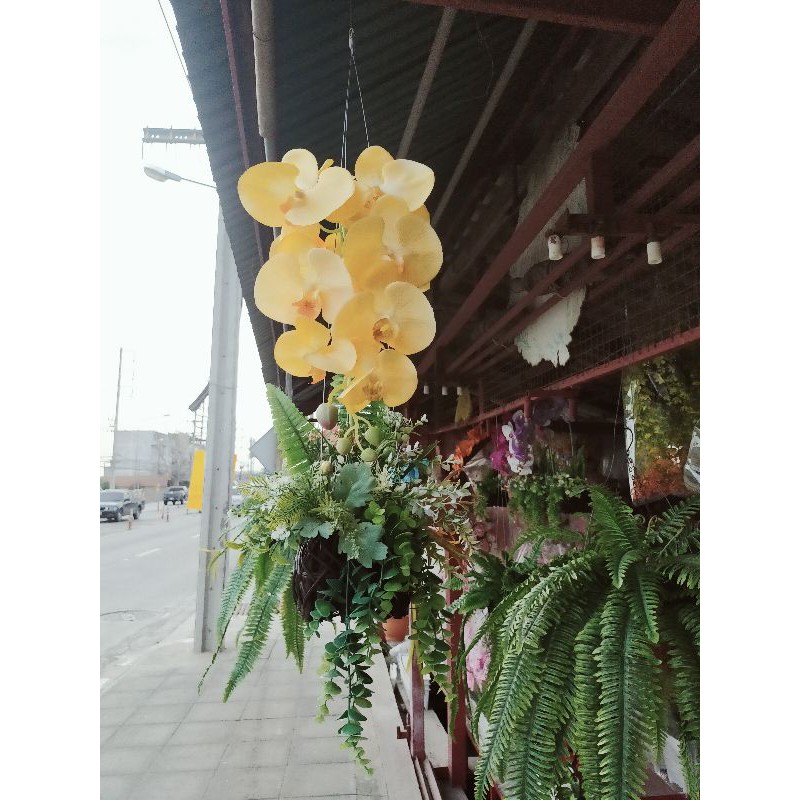 กระเช้าแขวนดอกกล้วยไม้ดอกไม้ประดิษฐ์