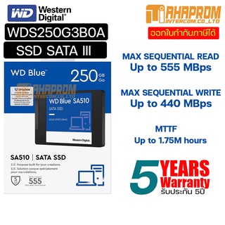 WD Blue SA510 2.5" 250GB SATA III (SSD) WDS250G3B0A ของใหม่ประกันศูนย์ 5ปี.