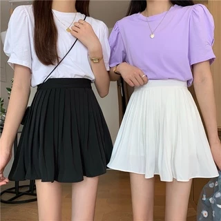 XS-3XL สไตล์เกาหลีกระโปรงเทนนิสสูงสีพื้นกระโปรงสั้น