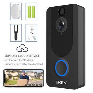 Eken V7 ออดประตูอินเตอร์คอมไร้สาย WiFi 1080P ความละเอียดสูง เลนส์มุมกว้าง 166 พร้อมเซนเซอร์ตรวจจับการเคลื่อนไหว PIR ปรับได้