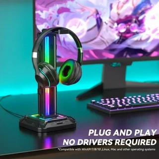ขาตั้งชุดหูฟัง RGB 9 โหมดแสงผู้ถือคอนโทรลเลอร์สําหรับโต๊ะที่ถอดออกได้ตะขอควบคุมสําหรับหูฟัง