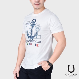 GALLOP : เสื้อยืดผ้าคอตตอนพิมพ์ลาย Graphic Tee รุ่น GT9125 สีขาว