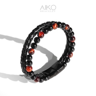 The Kardos กำไลหินมิกซ์หนัง (Black Onyx/Red Tiger Eye)